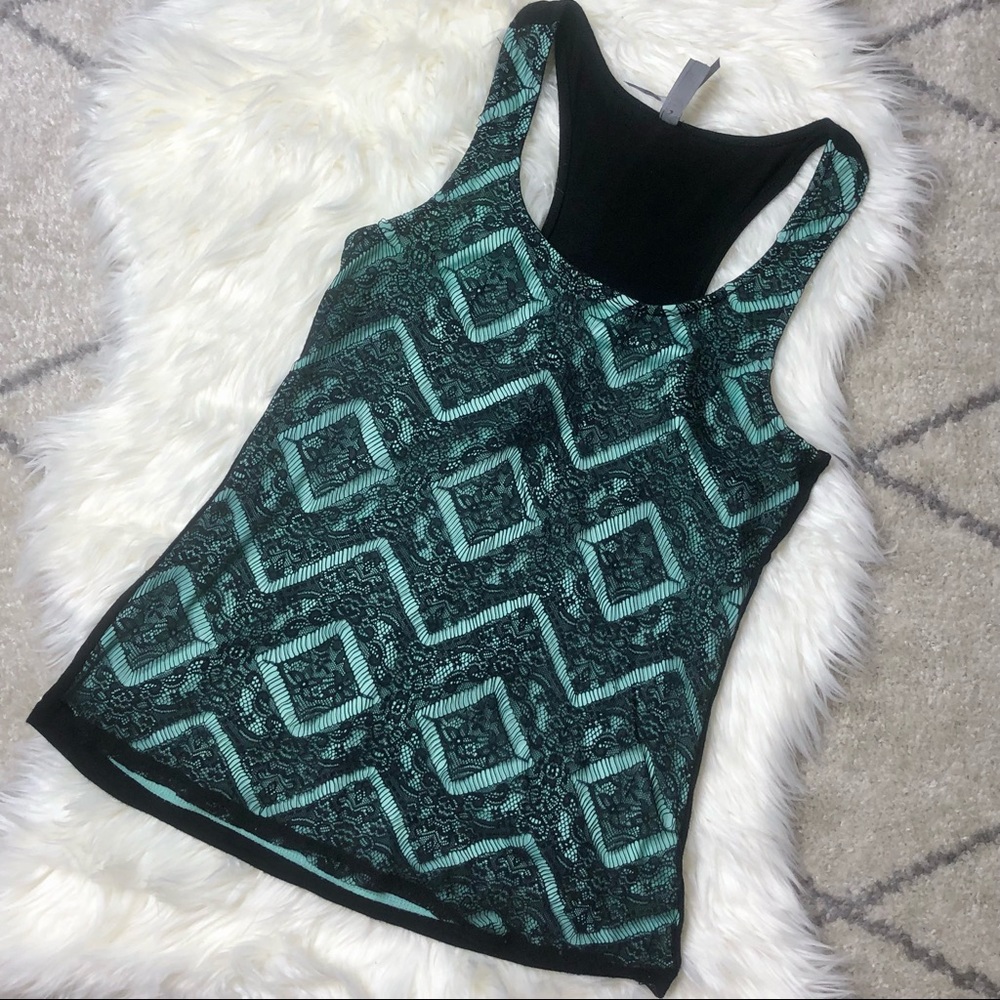 Vanity Mint Green Black Lace Tank Top